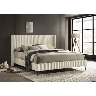 Roundhill Furniture Mavela Wide-wale Corduroy Upholstery Panel Bed With 2 Nightstands And Bench 5 Roundhill Furniture Mavela Wide-wale Corduroy Upholstery Panel Bed With 2 Nightstands And Bench - Image 3