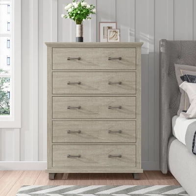 38'' Chest With 5 Drawers Beige - Accent Furniture 8 38'' Chest With 5 Drawers Beige - Accent Furniture - Image 6