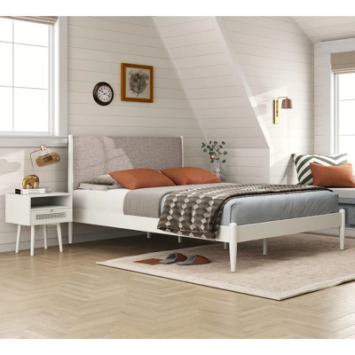 Roundhill Furniture Feeney 3-Piece Bedroom Set, Platform Bed With Two Nightstands, Cream White, Queen 4 Roundhill Furniture Feeney 3-Piece Bedroom Set, Platform Bed With Two Nightstands, Cream White, Queen - Image 2