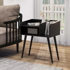 Costway Mid Century Modern End Table With Open Shelves Metal Support Legs For Bedroom White/Black/Coffee -Nexera Furniture Store GUEST 9e88cf58 867f 4f94 a53b c93dce598d69