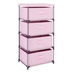 Juvale Fabric Drawer Dresser Storage Organizer Chest Tower With 4 Clothes Drawers Bins For Bedroom, Nursery, Closet, Pink 16.5x13 In -Nexera Furniture Store GUEST 9e8efc4e 5a86 420b 860c d7ae115a7a75