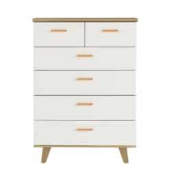 Modern 6 Drawer Dresser With Solid Wood Legs And Handles, White + Oak - ModernLuxe -Nexera Furniture Store GUEST a0c3dd42 aebb 40ef 8c3c f8b5f4f183f7