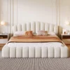 Queen Size Velvet Upholstered Bed Frame Floor Bed With Shell-Shaped Headboard For Bedroom - ModernLuxe 1 Queen Size Velvet Upholstered Bed Frame Floor Bed With Shell-Shaped Headboard For Bedroom - ModernLuxe -Nexera Furniture Store GUEST a1ea765e 906b 4e2c a2df 684b3f2a9a47