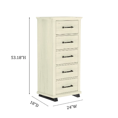 Festivo 3pc Contemporary 24" 5 Drawer Chest And 3 Drawer Nightstand Set Saw Cut Off-White: MDF, Metal Legs, Anti-Tip 12 Festivo 3pc Contemporary 24" 5 Drawer Chest And 3 Drawer Nightstand Set Saw Cut Off-White: MDF, Metal Legs, Anti-Tip - Image 10