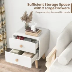 Costway 1/2 PCS Nightstand Mid Century Modern Bedside Table With 2 Drawers Solid Rubber Wood Legs White -Nexera Furniture Store GUEST a2c236d9 f54a 4243 b43e 43ab9d3c360f