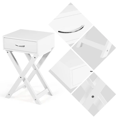 Tangkula 2PCS Modern Versatile Nightstand X-shape Wooden End Table With Drawer Accent Side Table For Bedroom Black/White 9 Tangkula 2PCS Modern Versatile Nightstand X-shape Wooden End Table With Drawer Accent Side Table For Bedroom Black/White - Image 7