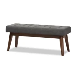 Elia Mid Century Modern Walnut Wood Fabric Button Tufted Bench - Baxton Studio -Nexera Furniture Store GUEST a33d6801 002b 4af9 90aa c2f3df7ebb49
