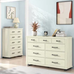 Festivo 2pc Contemporary 9 Drawer Dresser And 38" 5 Drawer Chest Set Saw Cut Off-White: Bedroom Storage With Adult Assembly Required -Nexera Furniture Store GUEST a46ea875 8021 40f4 b048 55302da43487