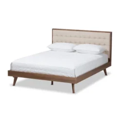 Soloman Mid - Century Modern Fabric And Walnut Finished Wood Platform Bed - Baxton Studio -Nexera Furniture Store GUEST a5977082 290f 428c 8e76 5f0c1fcfb229
