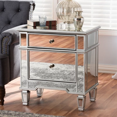 Sussie Hollywood Regency Glamour Style Mirrored 2 - Drawer Nightstand - Baxton Studio 7 Sussie Hollywood Regency Glamour Style Mirrored 2 - Drawer Nightstand - Baxton Studio - Image 5