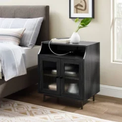Fluted Glass Double Door Nightstand With USB Port - Saracina Home -Nexera Furniture Store GUEST a616d72a 530d 4ed9 b82d 9d5a0295fb38