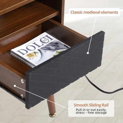 Nightstand With Storage – Mid Century Modern Bedroom Side Table Built-in Charging Station With 2 USB Ports & 2 Power Outlets 7 Nightstand With Storage – Mid Century Modern Bedroom Side Table Built-in Charging Station With 2 USB Ports & 2 Power Outlets - Image 5