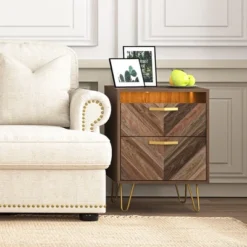 Resenkos Modern Night Stand Set Of 2 With Mobile APP Remote Light, Jointed Wood Grain Bedside Table For Bedroom Rustic -Nexera Furniture Store GUEST a7e1958e 76ba 4d46 b6a8 5ad2eabc1f5f