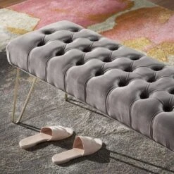 Hewett Velvet Tufted Metal Bench - Inspire Q -Nexera Furniture Store GUEST a80a48f6 0ba6 45fa 8867 ff4d9d5042a8