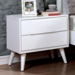 Sapphtopaz Modern Nightstand With 2 Drawers And Recessed Handle Bedside Table With Wood Round Tapered Legs Night Stand For Bedroom, Living Room -Nexera Furniture Store GUEST a8ed095e 8501 4dfa 844c c8b32729b768