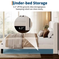 Bed Frame With Vertical Channel Tufted Wingback Headboard, Upholstered Platform Bed Frame With Strong Wooden Slats Support -Nexera Furniture Store GUEST a92eed1e fe0a 439c 93fb db4c869c63cd