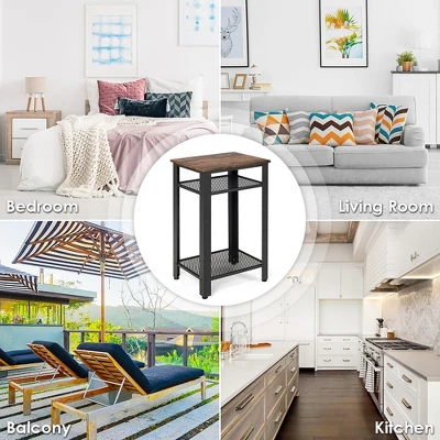 Costway 3-Tier Industrial Tall Nightstand Side End Telephone Table W/ Mesh Shelves 7 Costway 3-Tier Industrial Tall Nightstand Side End Telephone Table W/ Mesh Shelves - Image 5