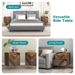 Resenkos Modern Night Stand Set Of 2 With Mobile APP Remote Light, Jointed Wood Grain Bedside Table For Bedroom Rustic -Nexera Furniture Store GUEST aa74f0e1 c829 443b 950f 56a98c31f68e