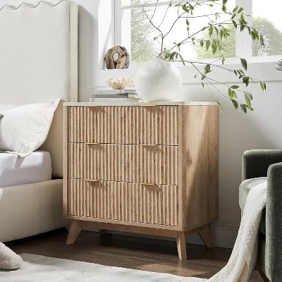 32" Tall Fluted Nightstand, Modern Side Table With Faux Marble Top, 3 Drawers End Table W/Storage, Bedside Table For Bedroom, Living Room 2 32" Tall Fluted Nightstand, Modern Side Table With Faux Marble Top, 3 Drawers End Table W/Storage, Bedside Table For Bedroom, Living Room