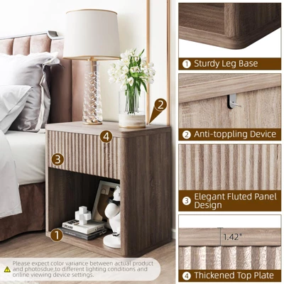 GustoWave Wooden Night Stand Set Of 2, Large Modern Farmhouse Wood Nightstands With Fluted Drawers, Bedside End Tables Storage Side Tables 5 GustoWave Wooden Night Stand Set Of 2, Large Modern Farmhouse Wood Nightstands With Fluted Drawers, Bedside End Tables Storage Side Tables - Image 3