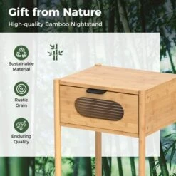 Tangkula Bamboo Nightstand Farmhouse Bedside Table W/ Tempered Glass Decorated Drawer -Nexera Furniture Store GUEST ac9676d6 11a7 449e 89b6 463e24140b49