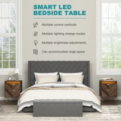 Resenkos Modern Night Stand Set Of 2 With Mobile APP Remote Light, Jointed Wood Grain Bedside Table For Bedroom Rustic -Nexera Furniture Store GUEST ad6c7769 b71f 4c69 ac91 5bfee8834df9