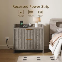 Boersma Fluted Nightstand With Charging Station, 23.6" Modern Night Stand With 2 Drawers, Side Table With Storage, Bedside Table For Bedroom -Nexera Furniture Store GUEST ad7e0bbc 71f6 44a2 b2d2 ebb039811004