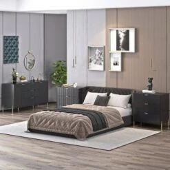 Festivo 3pc Modern Elegance 3 Drawer Nightstands And 3 Drawer Dresser Set Black