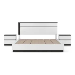 3pc Queen Pape Modern Bed With 2 Nightstands White/Metallic Gray - MiBasics: Contemporary Furniture Set -Nexera Furniture Store GUEST adea9de7 99a1 4ad7 8424 440182269239