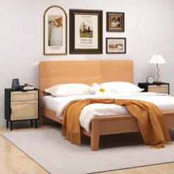Costway Rattan Nightstand Set Of 2 Mid Century Modern End Table With Drawer & Cabinet -Nexera Furniture Store GUEST ae41cf4b 2e55 433e 95e4 215004600a40