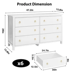 Garvee Modern Drawer Dresser, Freestanding Bedroom Chest Of Drawers, Wooden Storage Organizer For Nursery, Living Room, Closet, White