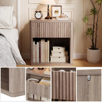 GustoWave Wooden Night Stand Set Of 2, Large Modern Farmhouse Wood Nightstands With Fluted Drawers, Bedside End Tables Storage Side Tables 7 GustoWave Wooden Night Stand Set Of 2, Large Modern Farmhouse Wood Nightstands With Fluted Drawers, Bedside End Tables Storage Side Tables - Image 5