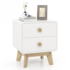 Costway 1/2 PCS Nightstand Mid Century Modern Bedside Table With 2 Drawers Solid Rubber Wood Legs White -Nexera Furniture Store GUEST b01a11a5 865c 47c2 adb6 4ab9c3226b92