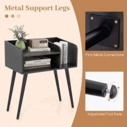 Costway Mid Century Modern End Table With Open Shelves Metal Support Legs For Bedroom White/Black/Coffee -Nexera Furniture Store GUEST b050f842 713e 47a0 8155 a3243008cec1