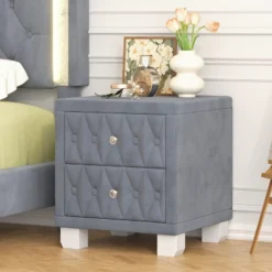 Kumasinova Velvet Modern Nightstand With Crystal Knobs,Night Stand With Drawers,Bedside Table With Button-Tufted,Nightstands For Bedroom -Nexera Furniture Store GUEST b18fdcd4 d2a0 471a bd8a 5787eb1871cf