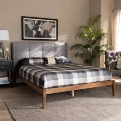 King Edmond Fabric Upholstered Wood Platform Bed Gray/Ash Walnut - Baxton Studio -Nexera Furniture Store GUEST b19bb230 1a90 404e 8a9d e3ece8fca613