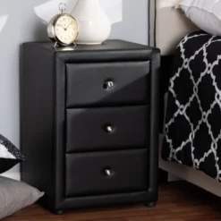 Tessa Faux Leather Upholstered 3 Drawer Nightstand Black - Baxton Studio -Nexera Furniture Store GUEST b23e77ff 8ff7 4dd3 ad3b 6ce184d9ddd0