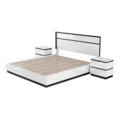 3pc Queen Pape Modern Bed With 2 Nightstands White/Metallic Gray - MiBasics: Contemporary Furniture Set -Nexera Furniture Store GUEST b59fe529 1807 4f27 a63d 56398965d217