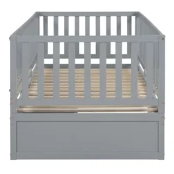 Twin/Full Size Wood Daybed With Fence Guardrails And 2 Drawers, Split Into Independent Floor Bed & Daybed-ModernLuxe -Nexera Furniture Store GUEST b5ed8cff bd54 46d0 b807 1bf8d5d6a087