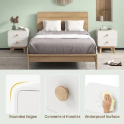 Costway 1/2 PCS Nightstand Mid Century Modern Bedside Table With 2 Drawers Solid Rubber Wood Legs White -Nexera Furniture Store GUEST b62d0a39 79f8 4b5c ba48 34ff719ce732