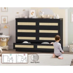 Garvee Rattan Dresser For Bedroom, 8 Drawer Dresser For Closet, Double Wood Dressers & Chest Of Drawers For TV Stands, Living Room -Nexera Furniture Store GUEST b6711912 f999 42ae 9e03 6a68ef02df99