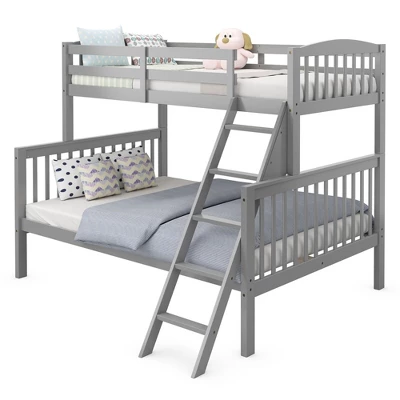 Costway Twin Over Full Bunk Bed Rubber Wood Convertible With Ladder Guardrail 11 Costway Twin Over Full Bunk Bed Rubber Wood Convertible With Ladder Guardrail - Image 9