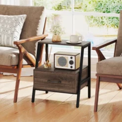 Costway 1/2 PCS Nightstand With Drawer Farmhouse 3-Tier Bedside Table With Open Shelf End Table -Nexera Furniture Store GUEST b7379c7a f234 4361 878f b1ce6b8df252