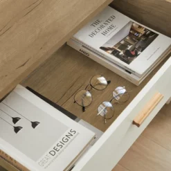 Modern 6 Drawer Dresser With Solid Wood Legs And Handles, White + Oak - ModernLuxe -Nexera Furniture Store GUEST b7b3d3f0 f1e3 478a bd96 2600557fcd2e