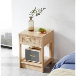KWPZQEB 15.75" Rattan Nightstand, Bed Side Table With Drawer & Open Shelf, Modern Wooden Night Stand For Bedroom Living Room -Nexera Furniture Store GUEST b826df9d 93b2 418a b76e 4107a58fae0b