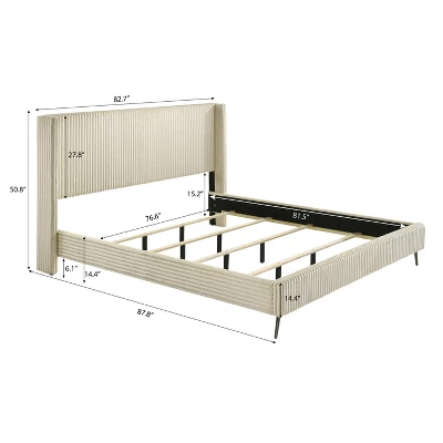 Roundhill Furniture Mavela Wide-wale Corduroy Upholstery Panel Bed With 2 Nightstands And Bench 15 Roundhill Furniture Mavela Wide-wale Corduroy Upholstery Panel Bed With 2 Nightstands And Bench - Image 13