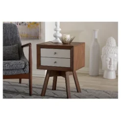 Warwick Two-tone Modern Accent Table And Nightstand Walnut/White - Baxton Studio -Nexera Furniture Store GUEST ba0db419 296d 4e58 b327 f37066b1dd83