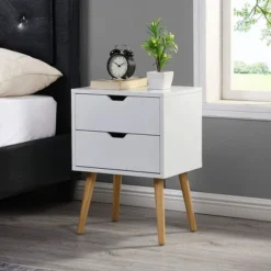 Sweetgo Modern Wooden Bedroom Nightstand End Side Table With 4 Anti-Slip Rubber Padded Legs, And 2 Groove-Handled Storage Drawers -Nexera Furniture Store GUEST bb4a509e 55cb 490a b31e d79b24ce3aeb