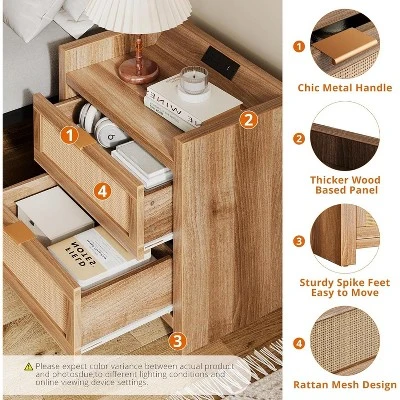 Nightstands Set Of 2, Rattan Night Stand, Bedside Tables With 2 Drawers, End Tables For Bedroom Living Room And 6 Nightstands Set Of 2, Rattan Night Stand, Bedside Tables With 2 Drawers, End Tables For Bedroom Living Room And - Image 4