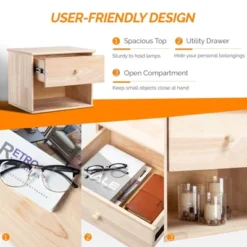 VINGLI Unfinished Natural Solid Wood Floating Nightstand,Farmhouse Night Stand Wall-Mounted Nightstand Table For Small Space Color DIY -Nexera Furniture Store GUEST bf74e704 0654 4a7e 93f5 d7f4e2b7edfe